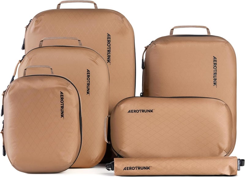 Aerotrunk Ultralight Compression Packing Cubes - Lightweight Travel Organizers for Suitcases and Luggage (6-Pack, Mocha) - Image 1